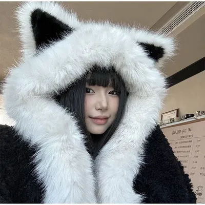 Mignon renard oreille en peluche casquette écharpe une pièce femmes hiver nord chaud épais polyvalent Anti froid oreille Protection chapeau de haute qualité chapeau