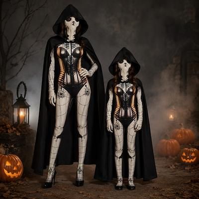 Halloween Tuta Body Supereroe ragnatela Sinistro Orrore Costume Spaventoso Madre e figlia Bambini Adulti Unisex Halloween Carnevale Feste Performance Costumi di Halloween facili Vestirsi