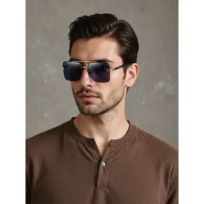 Nouvelle tendance de la mode à demi-monture à poutre métallique pour conduire des lunettes de soleil carrées à grande monture.