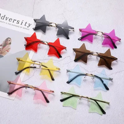 Lunettes de soleil pentagramme mignonnes, lunettes de soleil sans monture, lunettes de fête en forme d'étoile