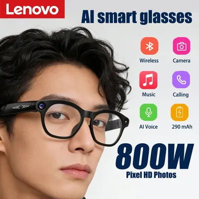 Lunettes intelligentes Lenovo avec caméra HD 800W pixels, appels Bluetooth, traduction en temps réel, streaming, lunettes de soleil pour hommes et femmes