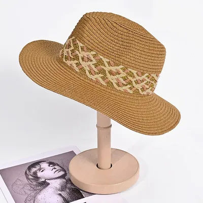 Chapeau de paille Panama pour femme – Chapeau de soleil surdimensionné avec protection UPF 50+ (essentiel pour les vacances à la plage et à bord large pour le visage) ​