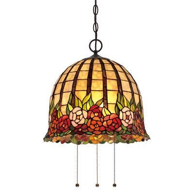 QUOIZEL Lampada a sospensione Tiffany Rosecliffe, Multicolore, Soggiorno / Sala da pranzo, Vetro, Tiffany, Lampada a sospensione