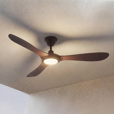 Ventilatore da soffitto per esterni a LED Lucande Winrod, legno scuro, Winrod Lucande, dimmerabile, Legno scuro, Plastica, Moderno