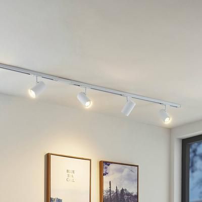 Sistema a binario Lindby Linaro, GU10, 4 luci, bianco, Ø 6 cm Linaro Lindby, dimmerabile, Bianco / Opale, Corridoio, Metallo, Moderno