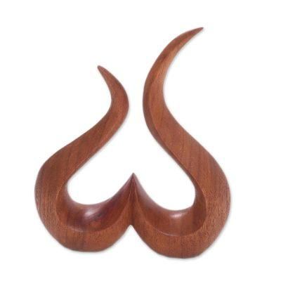 Growing Heart,'Hand-Carved Suar Wood Abstract Growing Heart Sculpture'