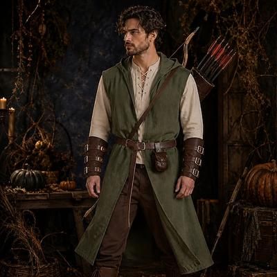 Set Retrò Vintage Medievale Rinascimento Pantaloni Gilet Cintura in Vita con accessori Arciere Cavaliere Ranger Costume Per uomo Fantasia Halloween Carnevale Fiera Rinascimentale LARP Adulti Gilet