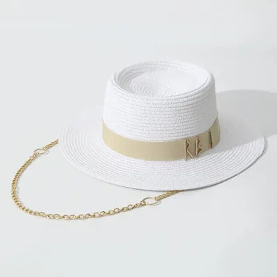 Chapeau de paille transfrontalier, Fedora de haute qualité avec motif de lettres en ruban tissé, Chapeau de soleil de plage pour l'extérieur