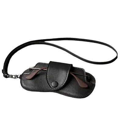 Sac de rangement pour lunettes de soleil en cuir PU avec cordon, couleur unie, support portable et durable pour lunettes de soleil