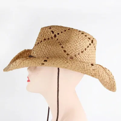 Chapeau de cowboy tissé confortable, chapeau de soleil, style western, rétro, pour le camping, les vacances en bord de mer, les activités printemps-été-automne