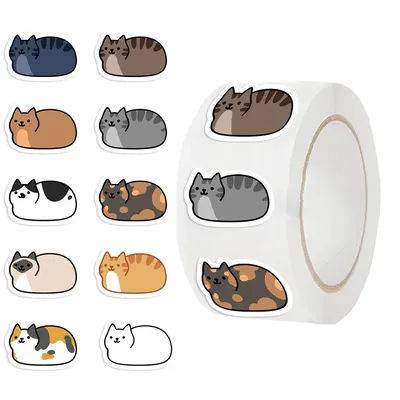 500cs Cartoon Cats Stickers Roll Animals DIY Stickers For Decor Water Bottles Bicycle Laptop Phone Skateboard Bike