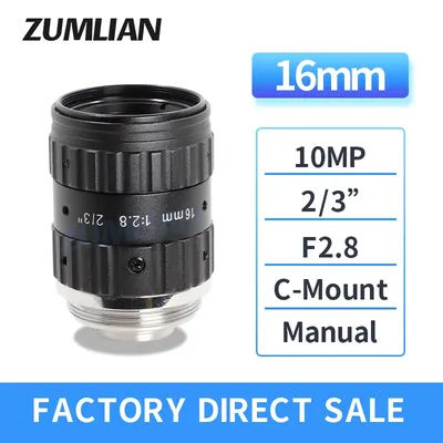 ZUMLIAN 16mm Objectif 2/3 en effet CMOS Caméra C-Mount 10MP Haute exposée F2.8-16 Manuel Iris FA/CCTV Machine Vision Caméras