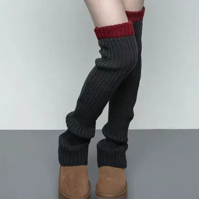 Chaussette chaude pour femme, 70CM d'épaisseur, blocage de couleur, rayures verticales, tricotée, Lolita Hottie, couverture de jambe superposée élégante, mode hiver