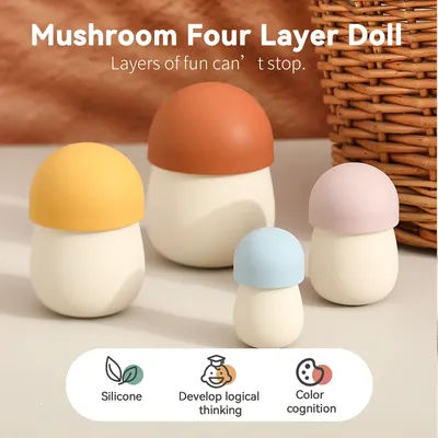 Mushroom Matryoshka Silicone Baby Toys Educational Cartoon Stacked Nesting Doll Toys Finger Precision Movement Toys Baby Gifts