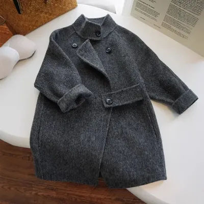 Nouvelle Collection Hiver 2026 – Manteau en Laine Haut de Gamme Élégant pour Enfants avec Col Montant Épais pour Garçons et Filles