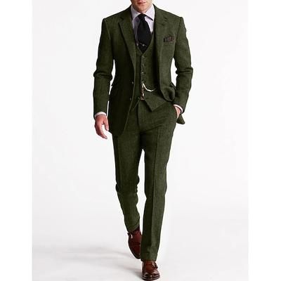 Completo da uomo vintage in tweed a spina di pesce, composto da tre pezzi: blazer, gilet e pantaloni, abito formale da cerimonia, da lavoro, autunno/inverno, stile classico.