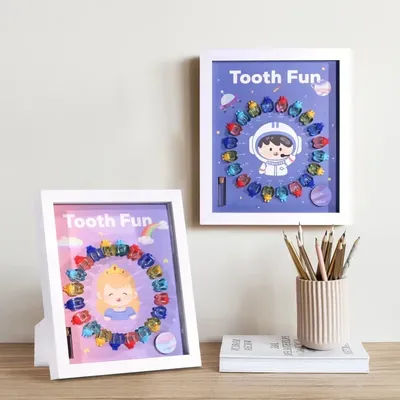 Kids Baby Tooth Box Wooden Plastic Frame Baby Tooth Box Transparent Crystal Tooth House Boy and Girl Baby Tooth Storage Box