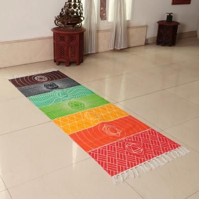 'Chakra-Inspired Multicolor 100% Cotton Yoga Mat with Fringes'
