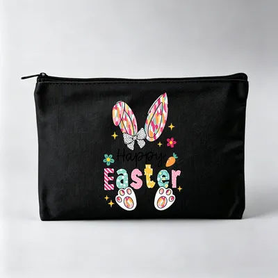 Pochette à maquillage imprimée avec des oreilles de lapin, pochette cosmétique de style Pâques pour un usage quotidien