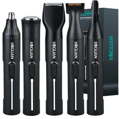 Kit de toilettage professionnel 5 en 1, tondeuse à poils du nez et des oreilles rechargeable par USB, rasoir pour barbe et sourcils,