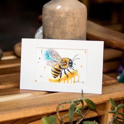 Sweet Honey,'Inspirational Impressionist Acrylic on Paper Painting of Bee'