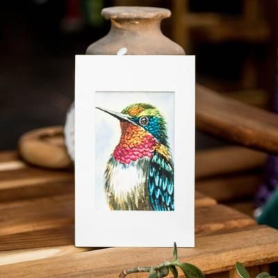Natural Beauty,'Impressionist Acrylic on Recycled Paper Hummingbird Painting'