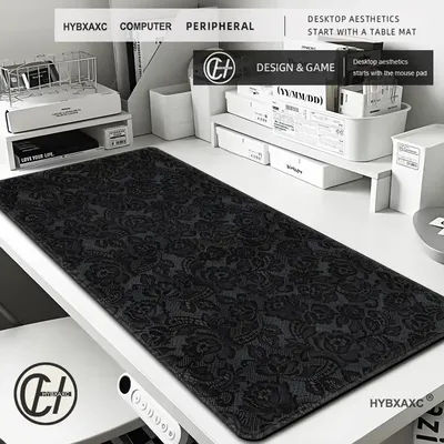 Tapis de bureau en dentelle noire, tapis de souris en dentelle beige et blanche, tapis de bureau Dark Academia, tapis de clavier gaming HD étendu 100x50, tapis de souris gamer.
