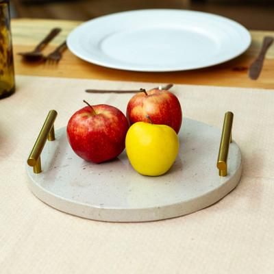 Ethereal Treats,'Fair Trade Minimalist Ivory Marble Tray with Golden Handles'