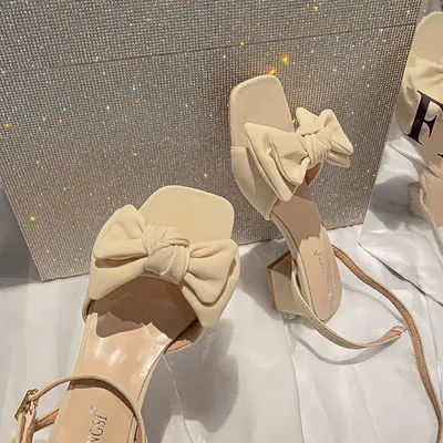 Sandales à talon haut pour femme, modèle 2026, avec nœud français et bout carré, semelle souple, haute qualité