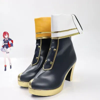 Chaussures de Cosplay Anime NIJISANJI EN Hoshikawa Sara, bottes courtes en cuir PU à talons hauts noirs pour Halloween et carnaval