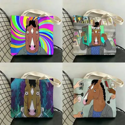 B-BoJack H-Horseman Sacs de rangement à impression double face, grand sac fourre-tout durable, pliable, pour plage, pique-nique, cadeau, écologique