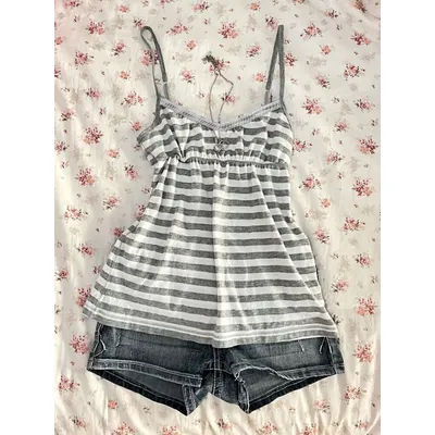 Gilet rayé rétro Y2K pour femmes, haut en dentelle à col en dentelle