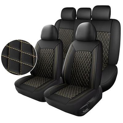 Set completo di coprisedili universali per auto, in ecopelle di alta qualità con cuciture a rombi, protezioni interne per berline, SUV, camion, compatibili con airbag, sedili posteriori sdoppiabili