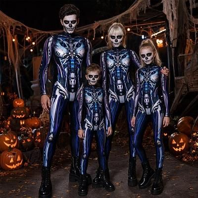 Halloween Tuta intera Body Costume di Gruppo Robot Stampa Cerniera frontale Gotico Sinistro Rave futuristico Unisex Costume per Club Festival Musicale Festival EDM Halloween Carnevale Bambini Adulti