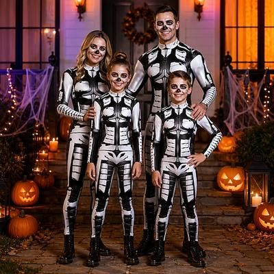 Halloween Tuta intera Body Costume di Gruppo Robot Stampa Cerniera frontale Gotico Sinistro Unisex Costume per Club Feste Halloween Carnevale Bambini Adulti