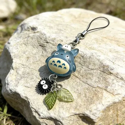 Kawaii Blue Animal Totoro Phone Charm Soot Sprite Keychain Woodland Anime Cat Cosplay Pendant Accessories Handmade Xmas Gift
