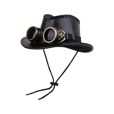 Cappello da cowboy steampunk da uomo in similpelle con occhiali, cappello da cowboy western in vari colori per feste di Halloween, cosplay, festival, spettacoli teatrali e travestimenti a tema.