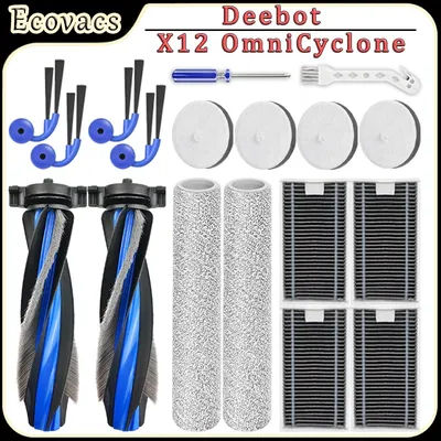 For ﻿﻿Ecovacs Deebot X12 OmniCyclone Robot Vacuum Accessories:Main Side Brush,Filter,Roller Mop,Sponge Filter Replacement Parts
