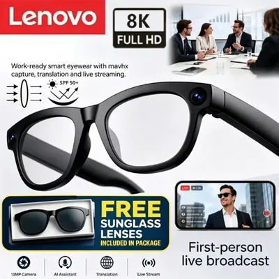 Lunettes de soleil intelligentes Lenovo avec caméra améliorée, enregistrement vidéo, reconnaissance photo IA, 8K HD, appel Bluetooth et traduction.