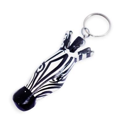 'Artisan-Made Zebra-Themed Sese Wood Keychain with Metal Ring'