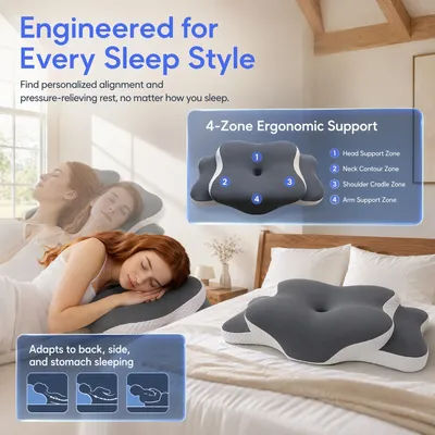 Ergonomic Orthopedic Memory Foam Pillow Neck Pain Relief Contour Support for Side Back Stomach Sleepers Gift