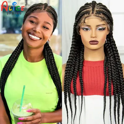 26inch Natural Cornrow Braided Wigs Synthetic Transparent Full Lace Braids Wigs with Baby Hair for Black Women