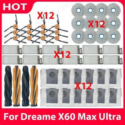 For Dreame X60 Max Ultra Spare Parts Main Side Brush HEPA Filter Mop Dust Bag Robot Vacuum Cleaner Replacement Accessories