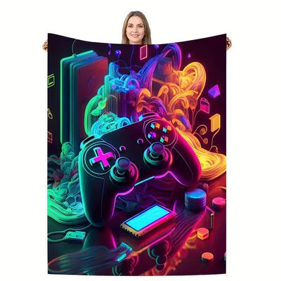 1pc Cool Gamepad Flannel Printed Blanket Contemporary Style Soft And Comfortable Blankets Travel Sofa Bed Office Home Decor Gift