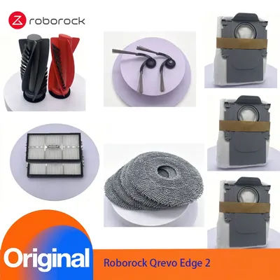 Original Replacement Kit for Roborock Qrevo Edge 2 Robot Vacuum Accessories - Main Brush,Filter,Mop Cloth,Dust Bag,Side Brush