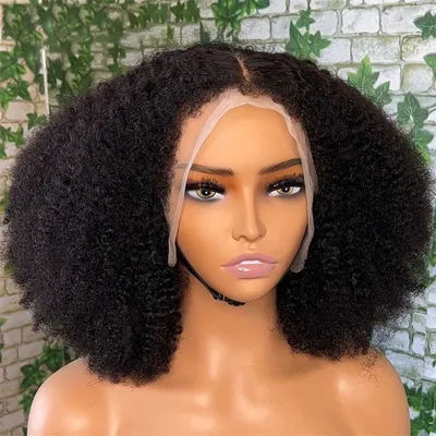 16inch 180%densty Glueless Soft Preplucked Lace Front Wig Short Bob Kinky Curly Synthetic For Women With Baby Hair Daily