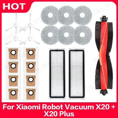 21pcs Replacement Parts for Xiaomi Robot Vacuum X20/X20 Plus: Dust Bag, Mop Cloth, Main & Side Brushes, HEPA Filter