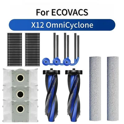 For ECOVACS Deebot X12 OmniCyclone Robot Vacuum Accessories Main Roller Brush Side Brush Dust Bag HEPA Filter Roller Mop Cloth