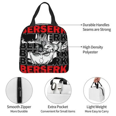 B-Berserks Sac à lunch isotherme avec impression de la marque Warrior Comic, conteneur à lunch portable, boîte de rangement pour le travail et l'école