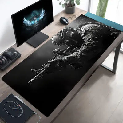 Grand tapis de souris tactique avec motif de soldat, antidérapant, bord cousu, tapis de souris pour jeux, accessoires de bureau, tapis de souris pour ordinateur, tapis de souris XXL